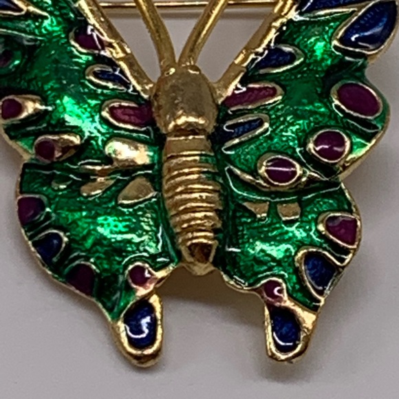 Vintage Butterfly Brooch Figural Enamel Gold Tone - Picture 5 of 6